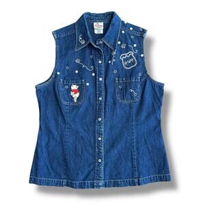 Rare Vintage Disney Store Winnie the Pooh Denim Vest Hunny Bees‎ 90s Y2K L